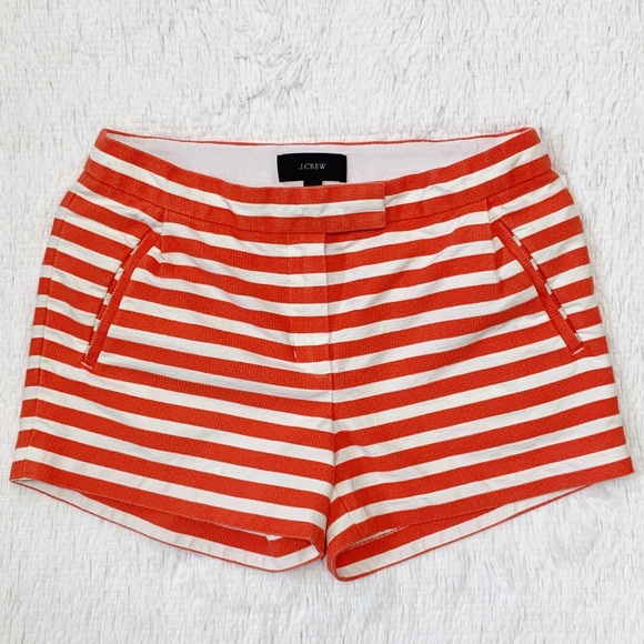 J. Crew Textured Orange White Stripe Shorts - Picture 3 of 10